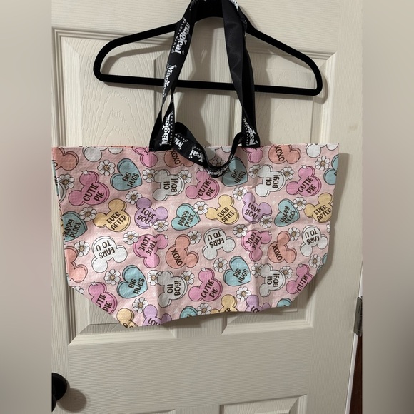 Magic Aloha Msmas Handbags - Disney inspired conversation heart design Pastel Printed Tote with Black Handles
